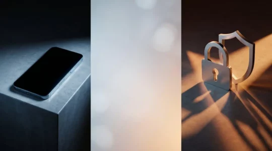 Conceptual security image questioning iPhone antivirus necessity