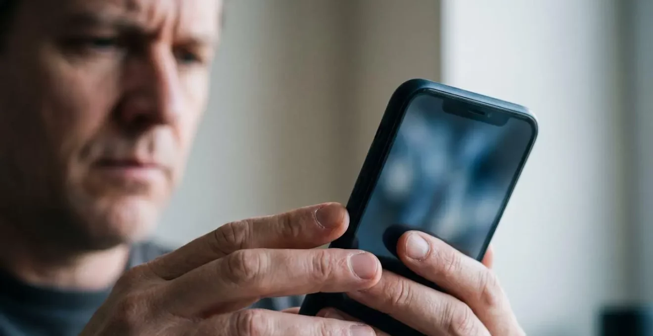 Close-up of hands holding smartphone displaying authentic-looking notification, emphasizing trust and digital deception