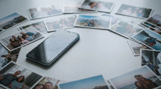 Broken smartphone with scattered digital memories illustrating data loss consequences
