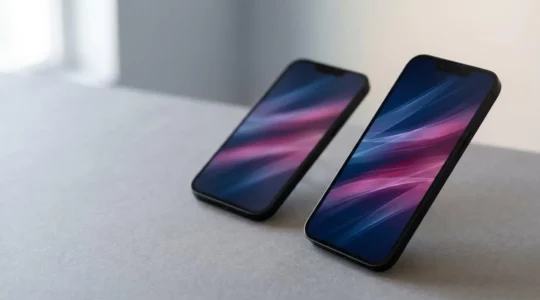 Split view comparison showing smartphone displays at different refresh rates with motion clarity demonstration