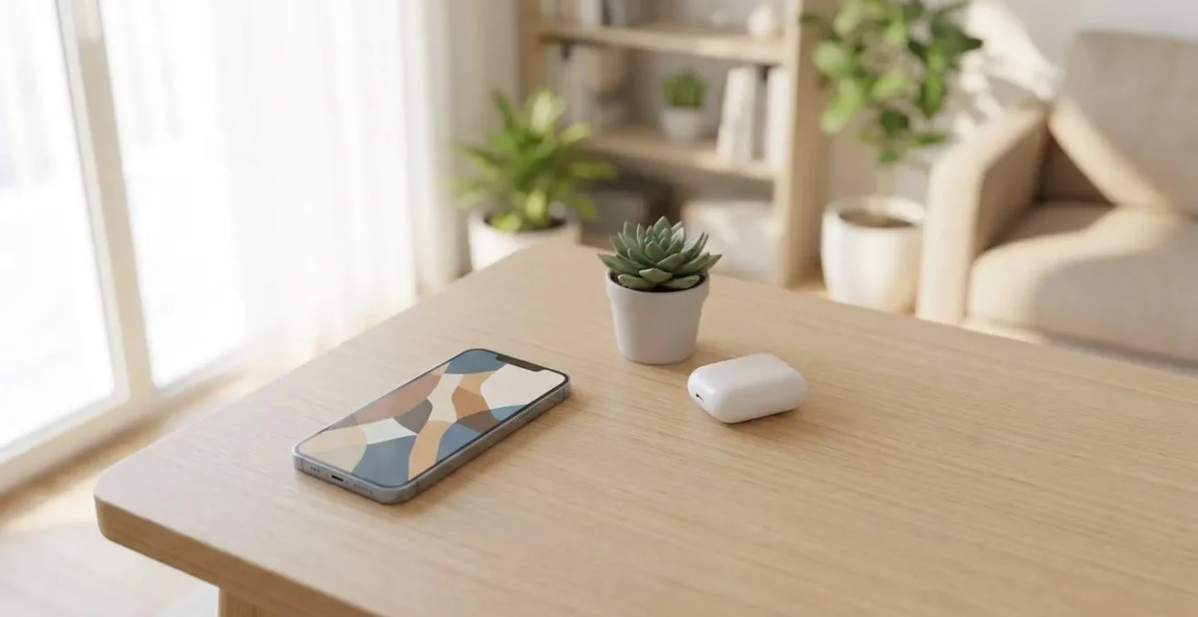 Professional workspace showing smartphone productivity transformation through clean minimalist design