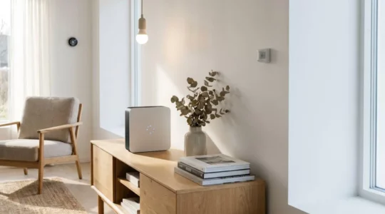Multiple smart home devices surrounding a central hub controller in a modern home environment showing connectivity and automation complexity